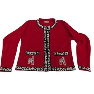 Vintage Sez So by Sacha Red Zebra Print Knit Cardigan Sweater Women's Size S